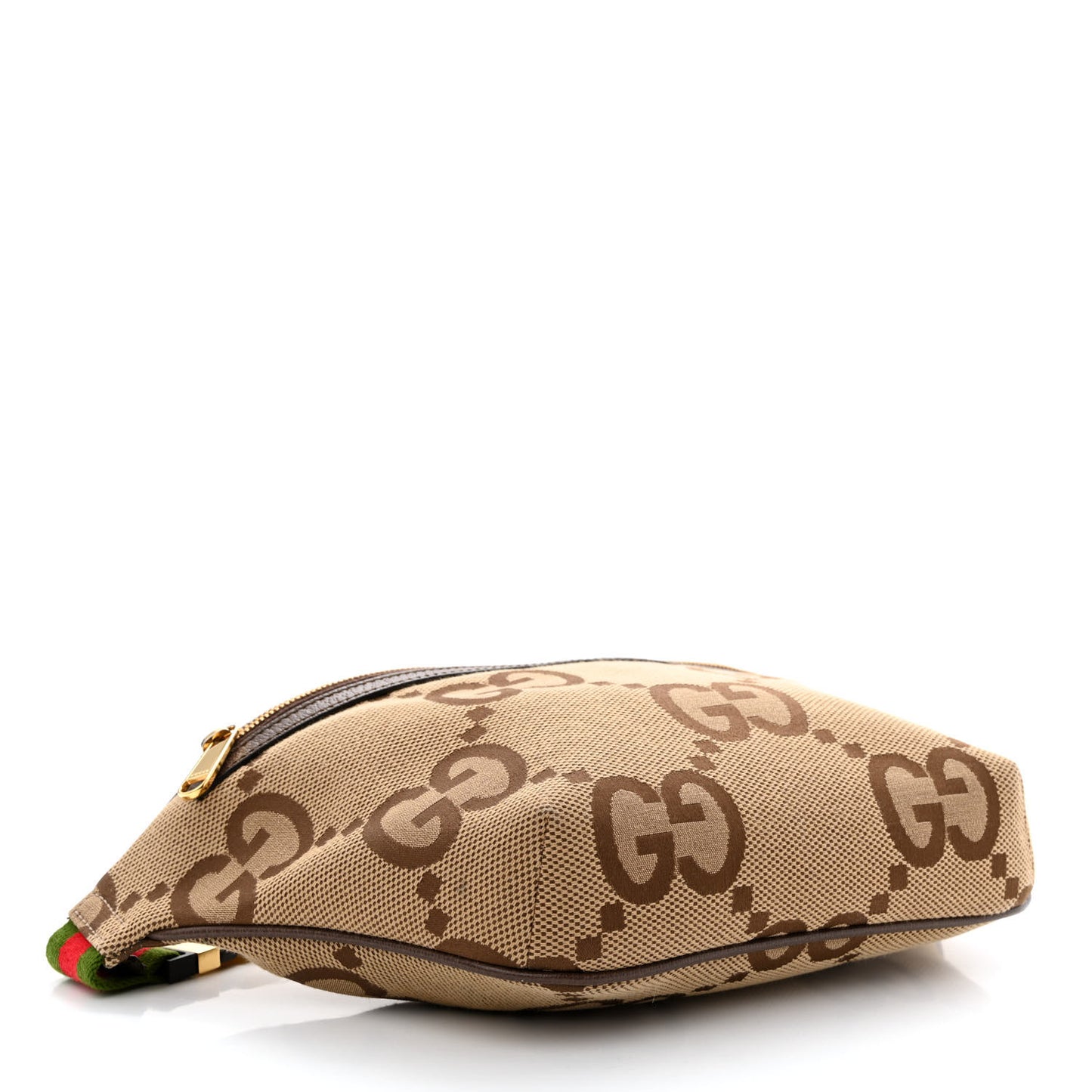 Monogram Jumbo GG Textured Dollar Calfskin Web Belt Bag Camel Ebony New Acero