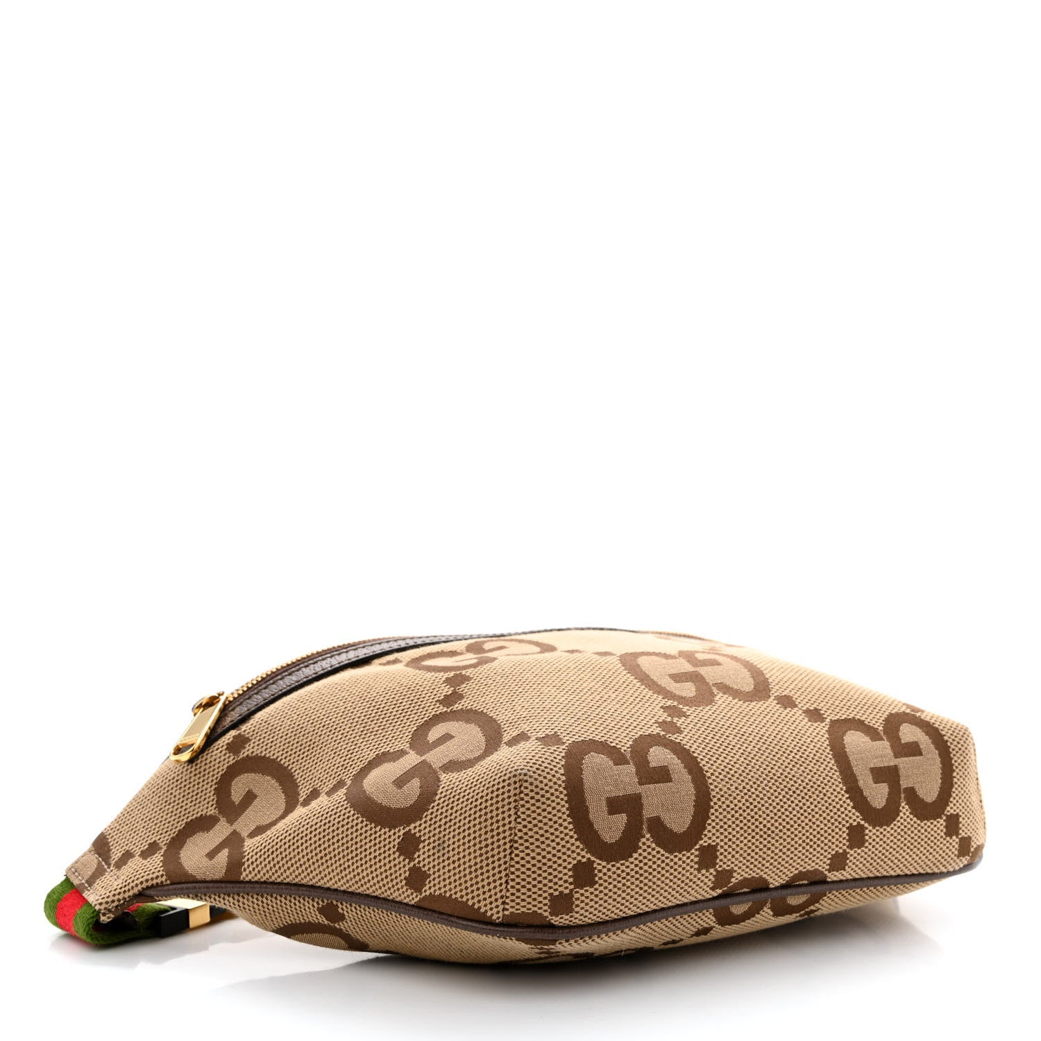 Gucci Monogram Jumbo GG Textured Dollar Calfskin Web Belt Bag Camel Ebony New Acero 4 of 10