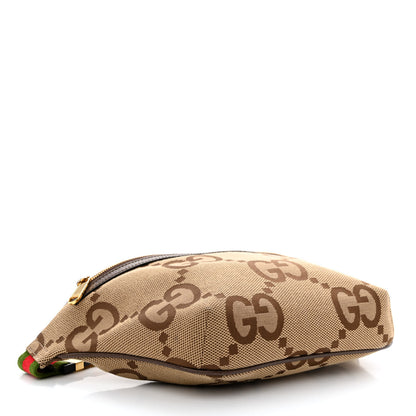 Gucci Monogram Jumbo GG Textured Dollar Calfskin Web Belt Bag Camel Ebony New Acero 4 of 10