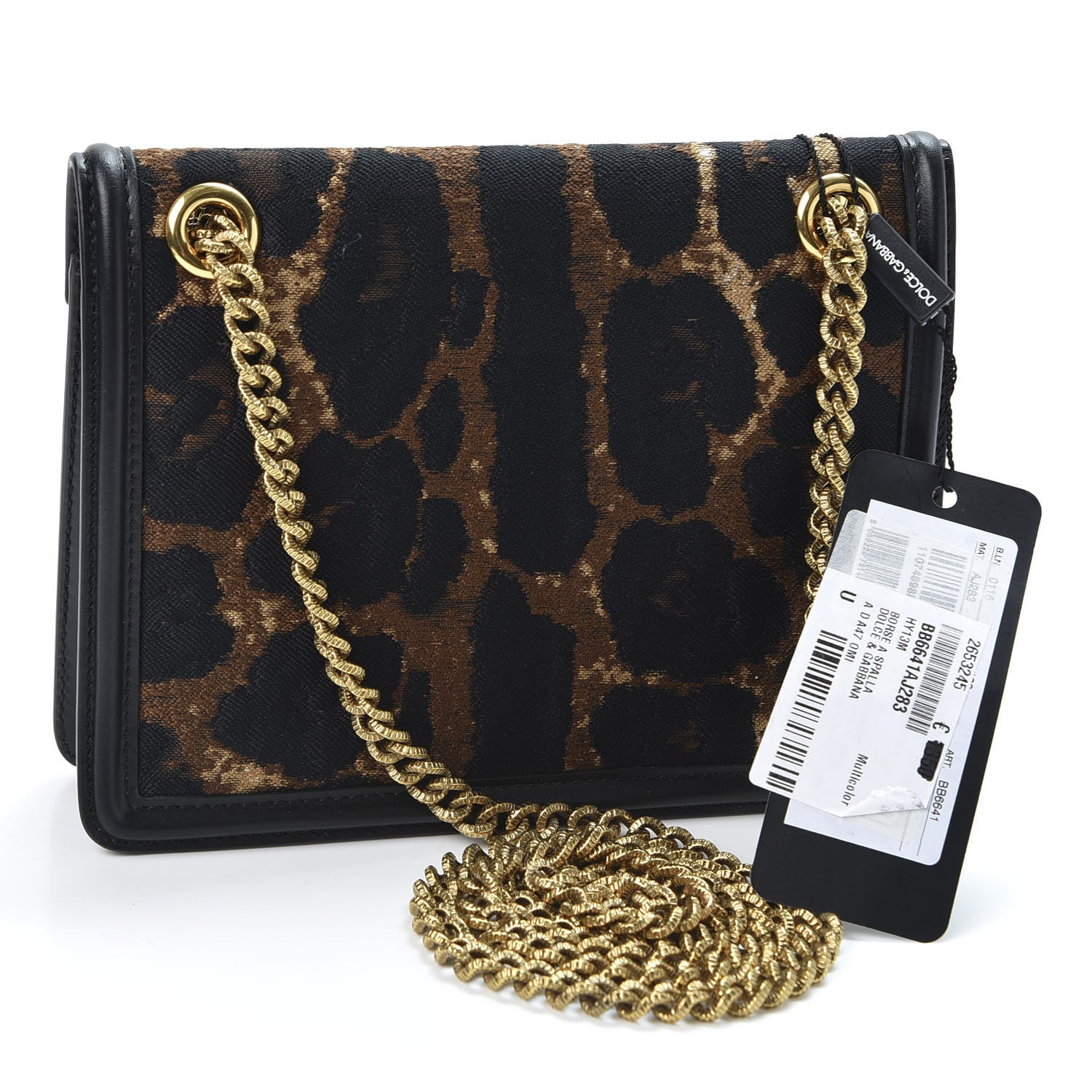 Dolce & Gabbana Jacquard Leopard Print Smooth Calfskin Medium Devotion Crossbody Bag Black 2 of 9