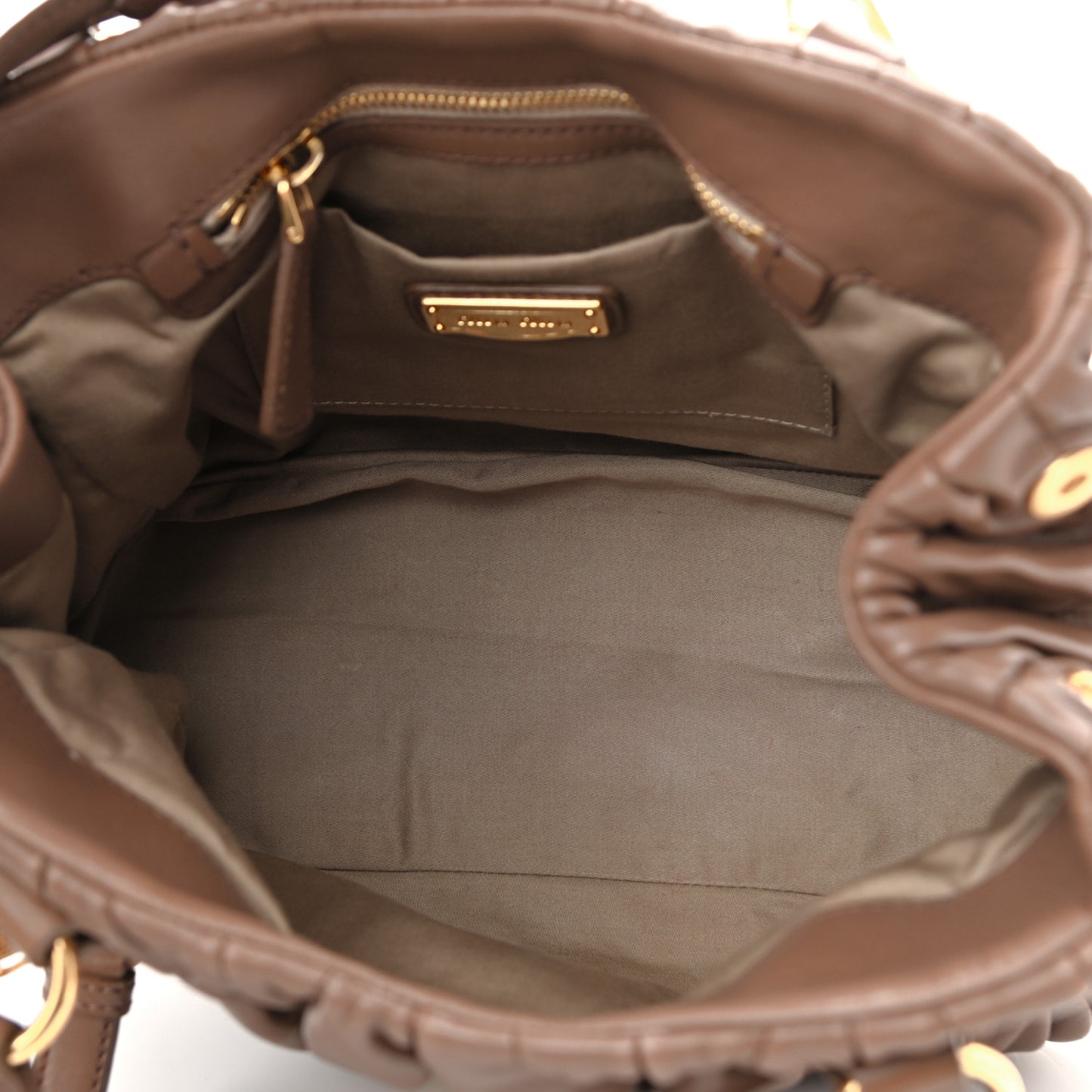 Nappa Matelasse Top Handle Satchel Cammello