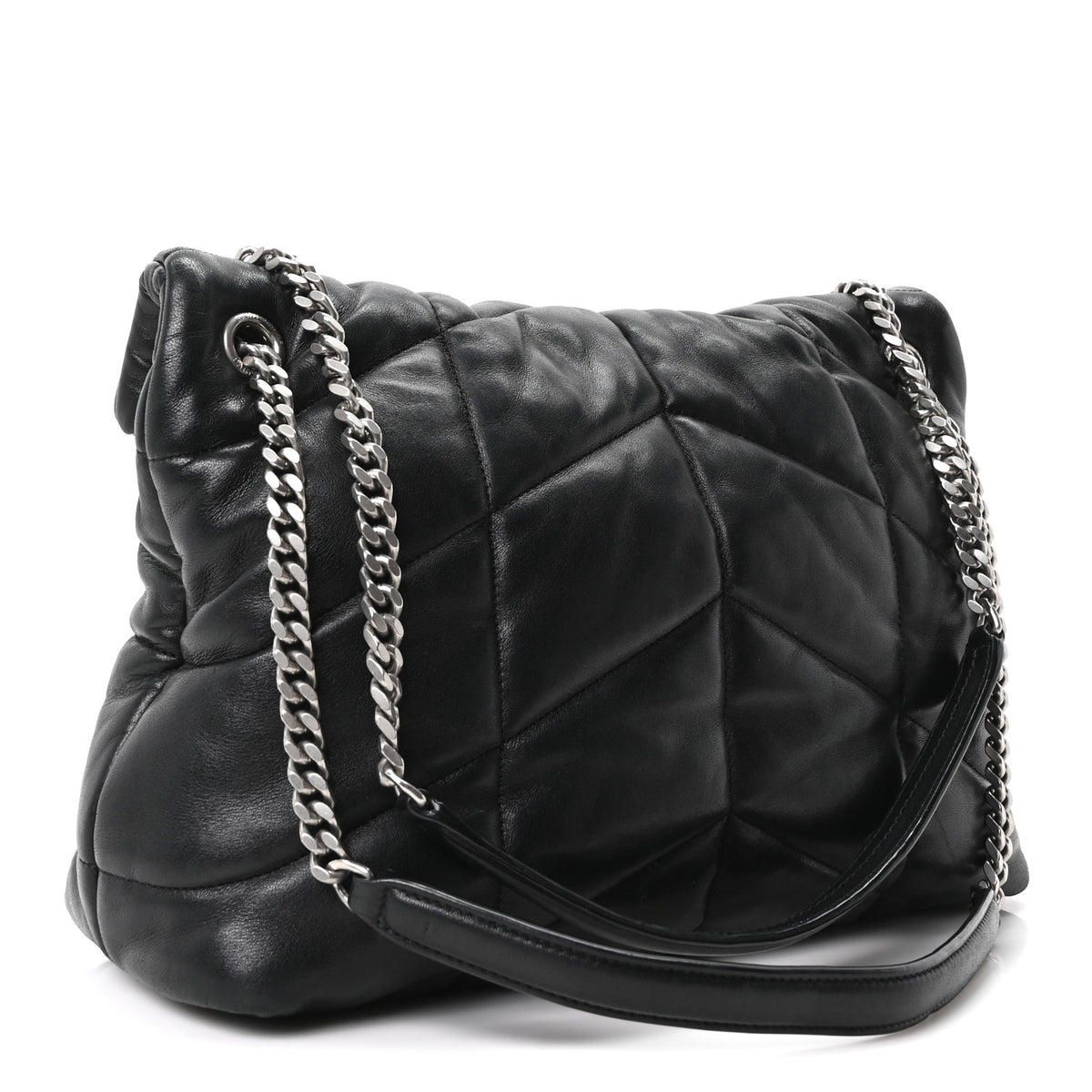 Lambskin Quilted Medium Loulou Puffer Monogram Chain Satchel Black