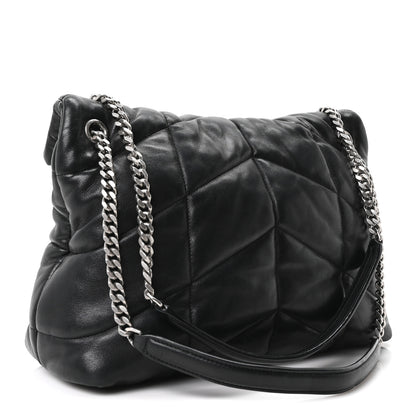 Saint Laurent Lambskin Quilted Medium Loulou Puffer Monogram Chain Satchel Black 2 of 9