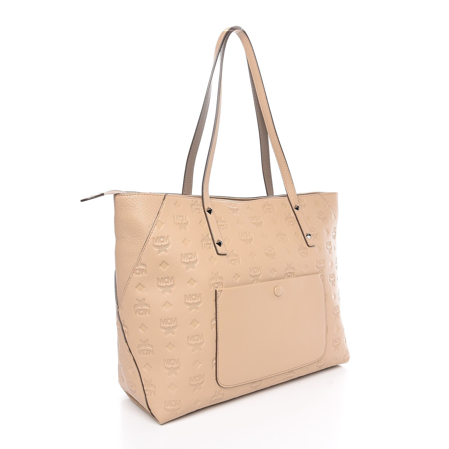 MCM Calfskin Ottomar Monogram Medium Klara Top Zip Tote New Beige 3 of 12