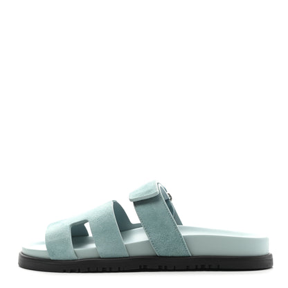 Hermes Suede Goatskin Womens Chypre Sandals 39 Vert d'eau 1 of 9