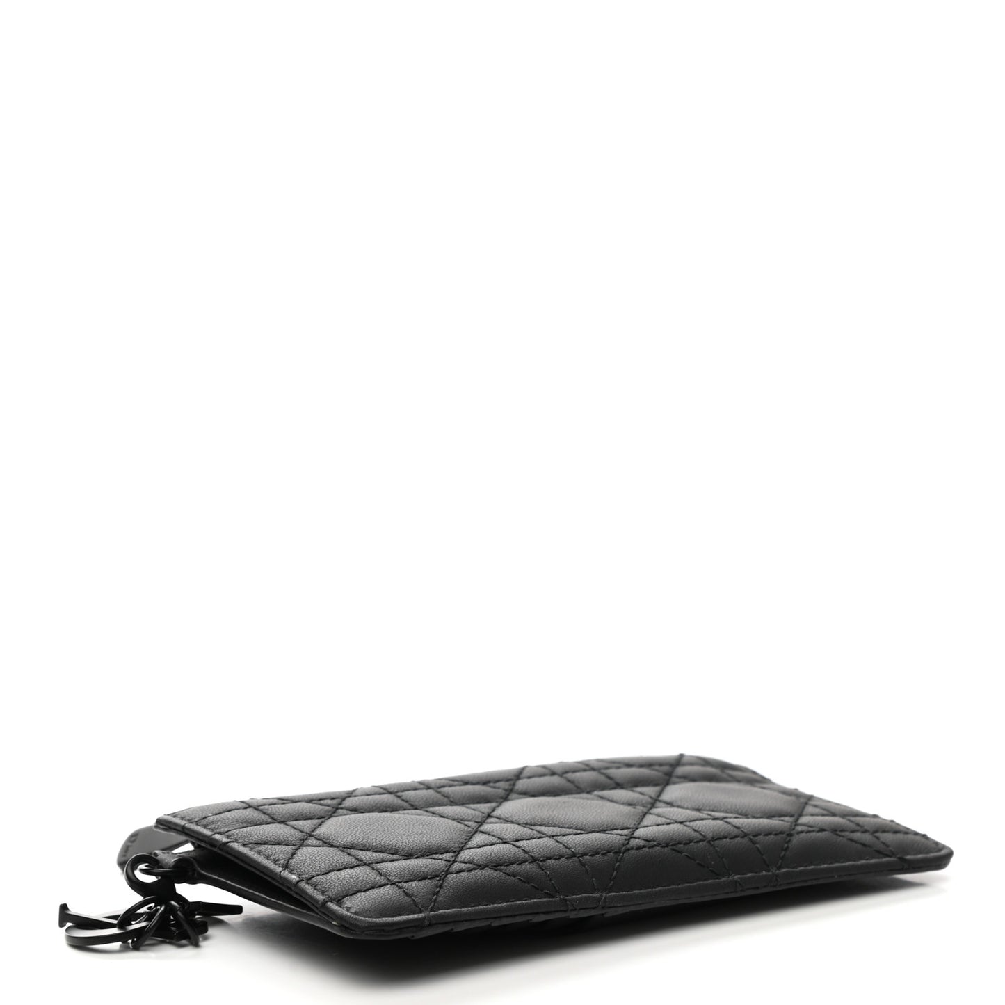 Ultra Matte Lambskin Cannage Small Lady Dior Zip Card Holder Black