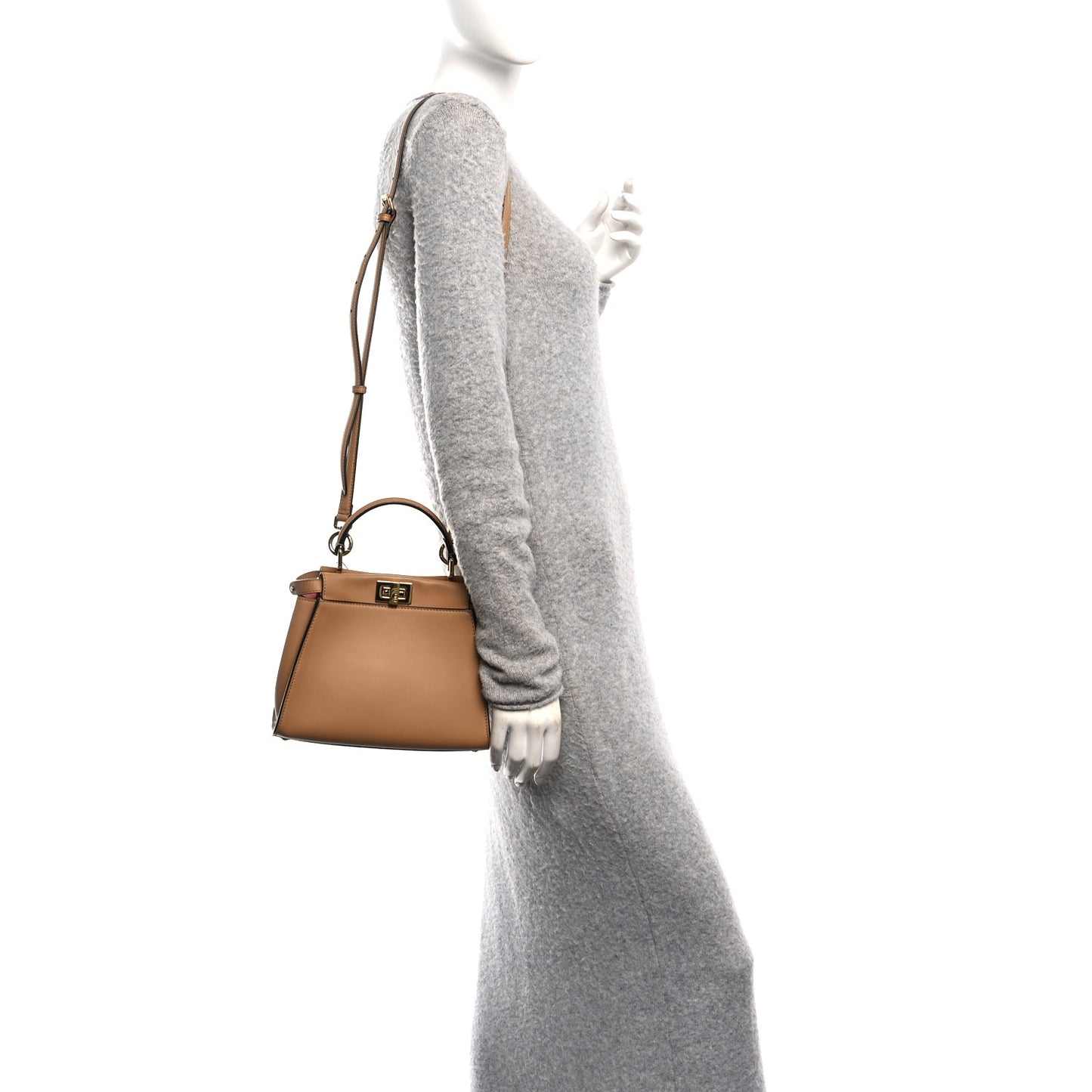 Vitello Seta Nappa FF Embossed Mini Peekaboo Iconic Satchel Miele Scuro Miele Scuro