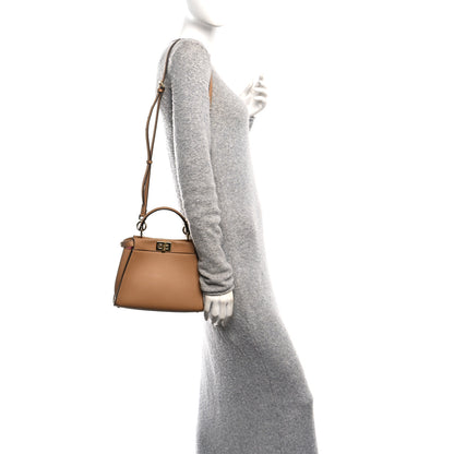 Fendi Vitello Seta Nappa FF Embossed Mini Peekaboo Iconic Satchel Miele Scuro Miele Scuro 2 of 10