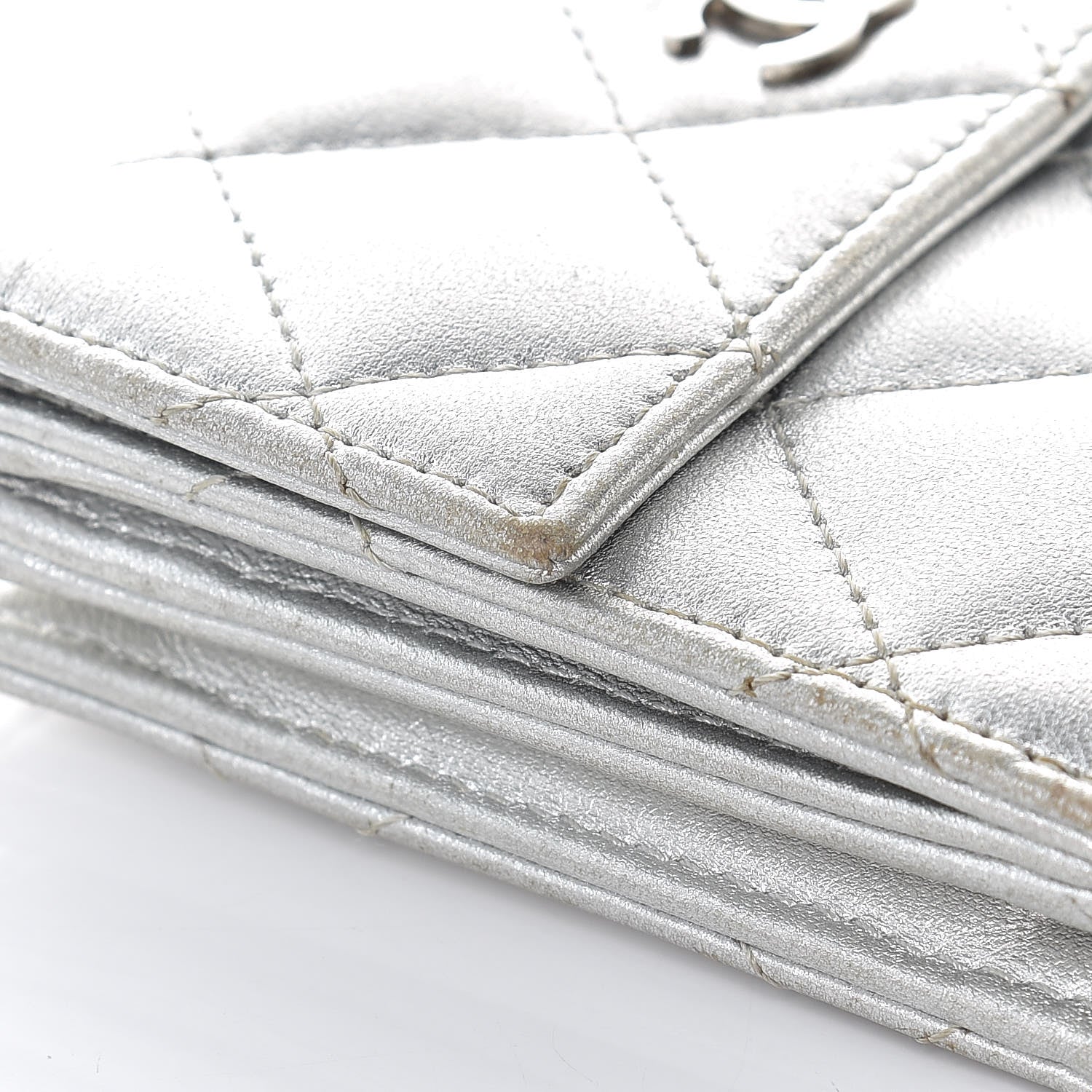 Chanel Metallic Lambskin Quilted Compact French Flap Wallet Silver 12 of 15