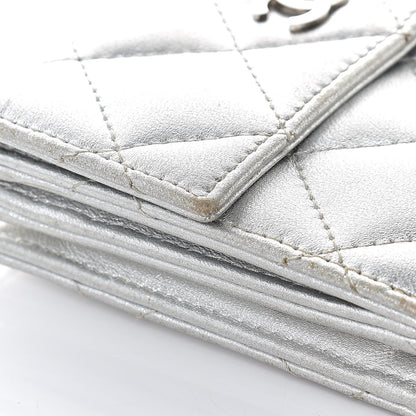 Chanel Metallic Lambskin Quilted Compact French Flap Wallet Silver 12 of 15