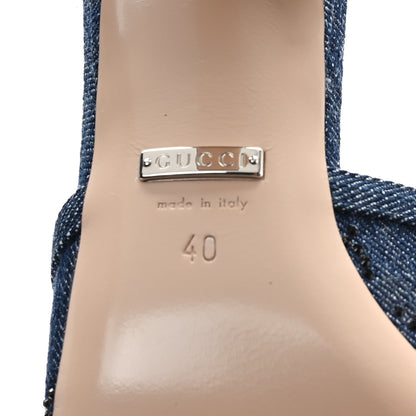 Gucci Denim Crystal GG Monogram Mules 40 Blue 7 of 10