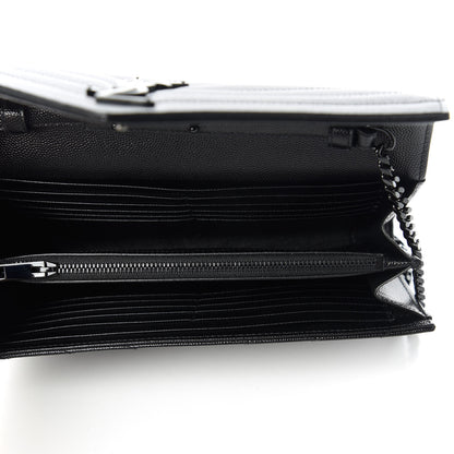 Saint Laurent Grain De Poudre Matelasse Chevron Monogram Chain Wallet Black 5 of 11