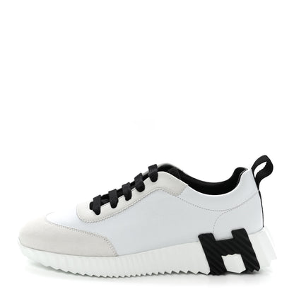 Hermes Goatskin Suede Goatskin Bouncing Sneakers 37 White Black 1 of 9