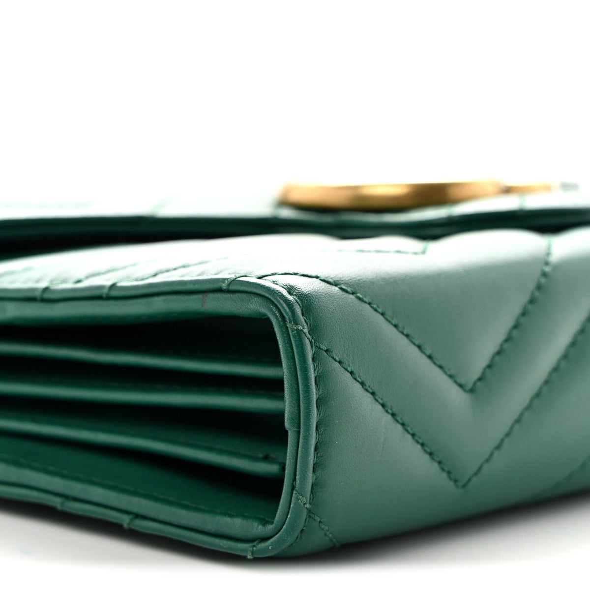 Gucci Calfskin Matelasse GG Marmont Chain Wallet Emerald Green 9 of 10