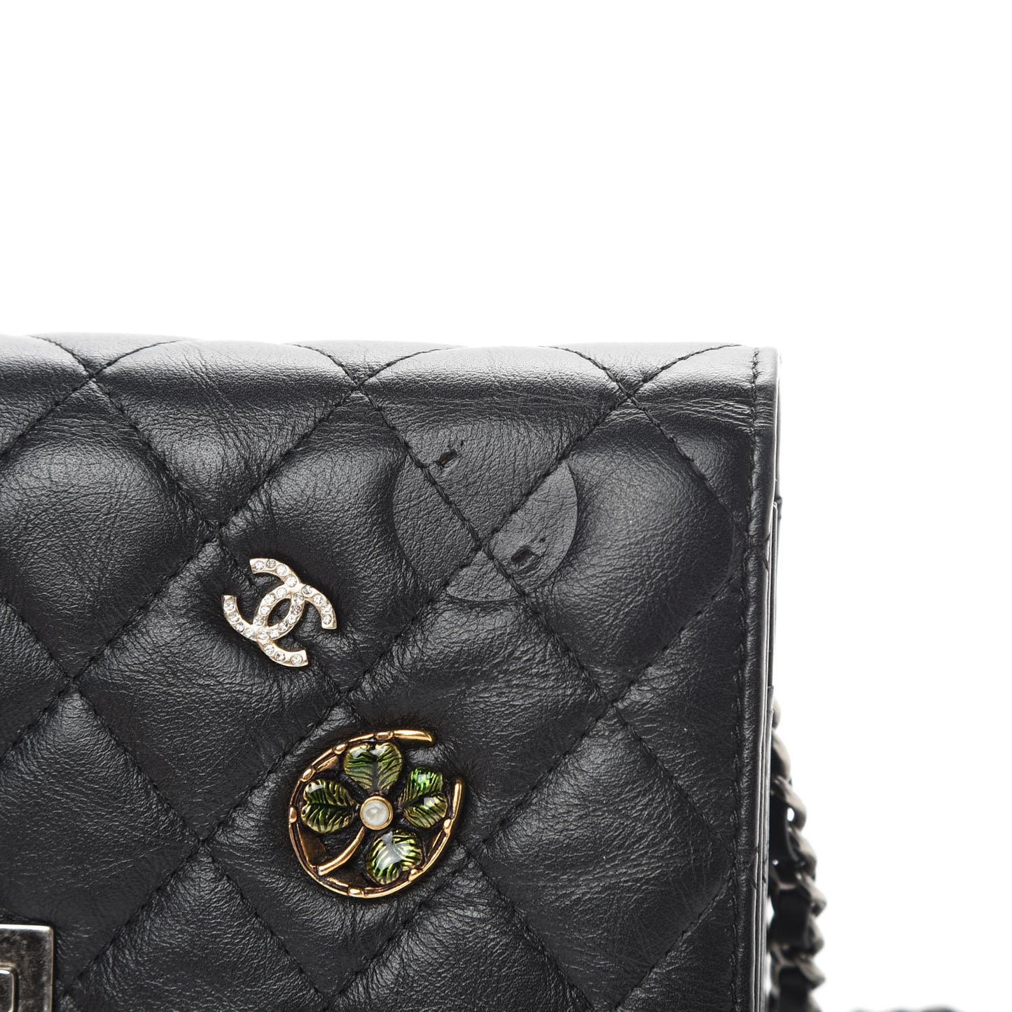 Aged Calfskin Lucky Charms Casino 2.55 Reissue Wallet on Chain WOC Black