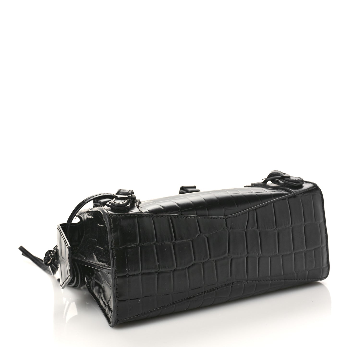Semi Shiny Calfskin Crocodile Embossed Neo Classic Black Hardware Mini City Black