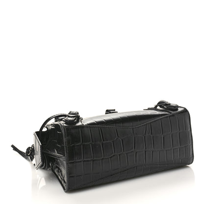 Balenciaga Semi Shiny Calfskin Crocodile Embossed Neo Classic Black Hardware Mini City Black 4 of 10