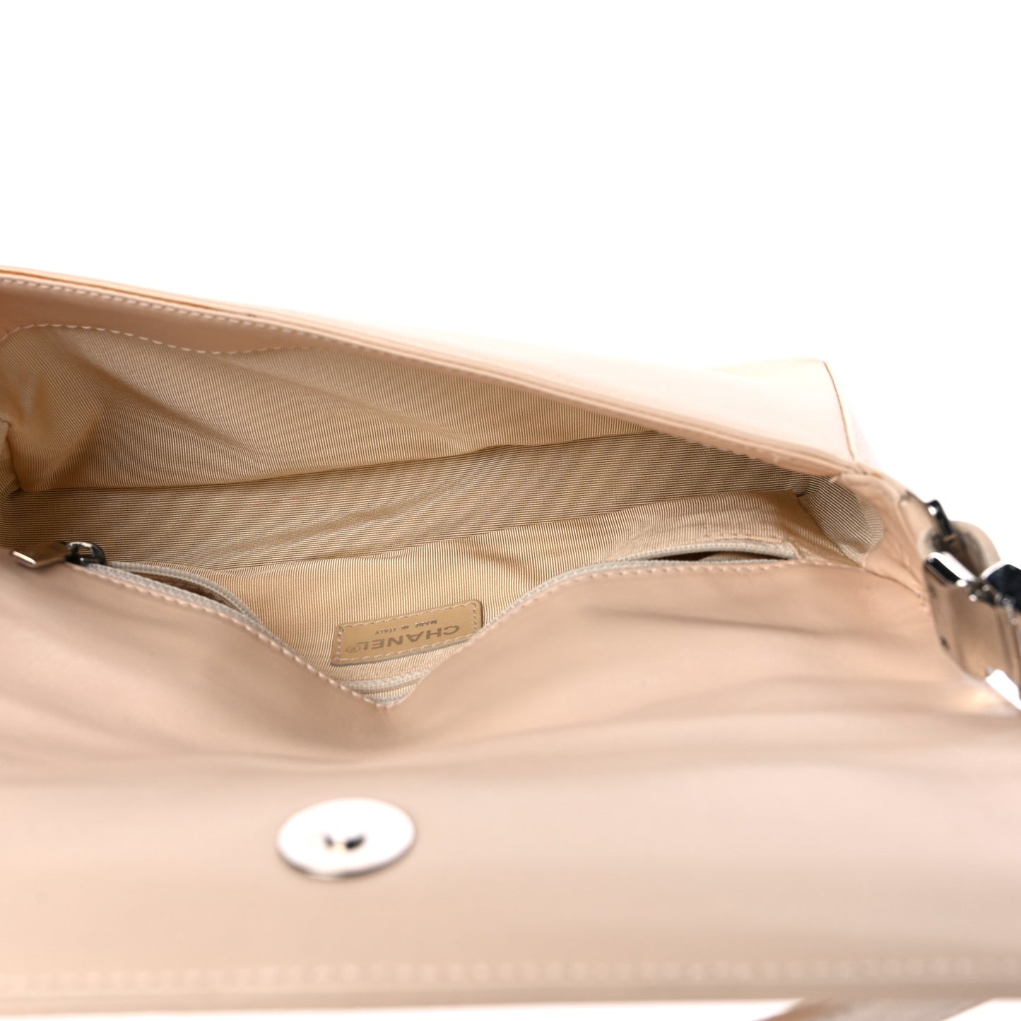 Lambskin Quilted CC Chocolate Bar Flap Beige