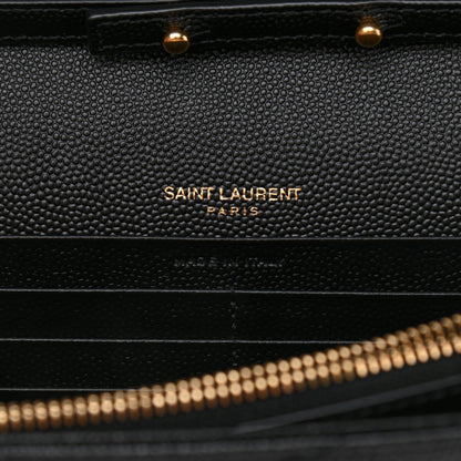 Saint Laurent Grain De Poudre Matelasse Chevron Monogram Chain Wallet Black 8 of 10
