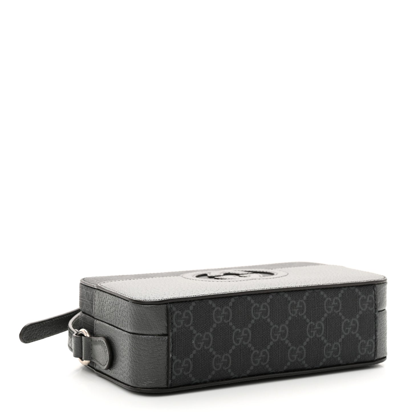 GG Supreme Monogram Textured Dollar Calfskin Mini New Basket Shoulder Bag Black Grey