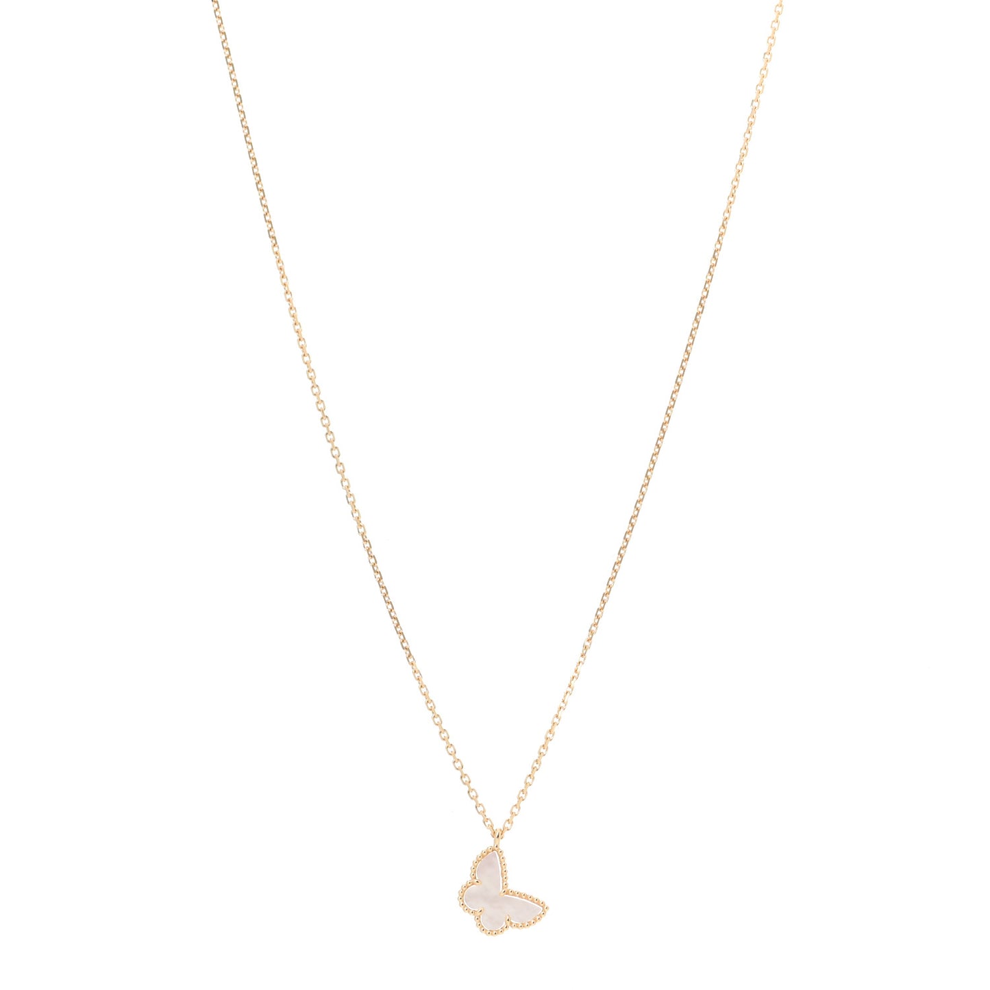 18K Yellow Gold Mother of Pearl Sweet Alhambra Butterfly Pendant Necklace