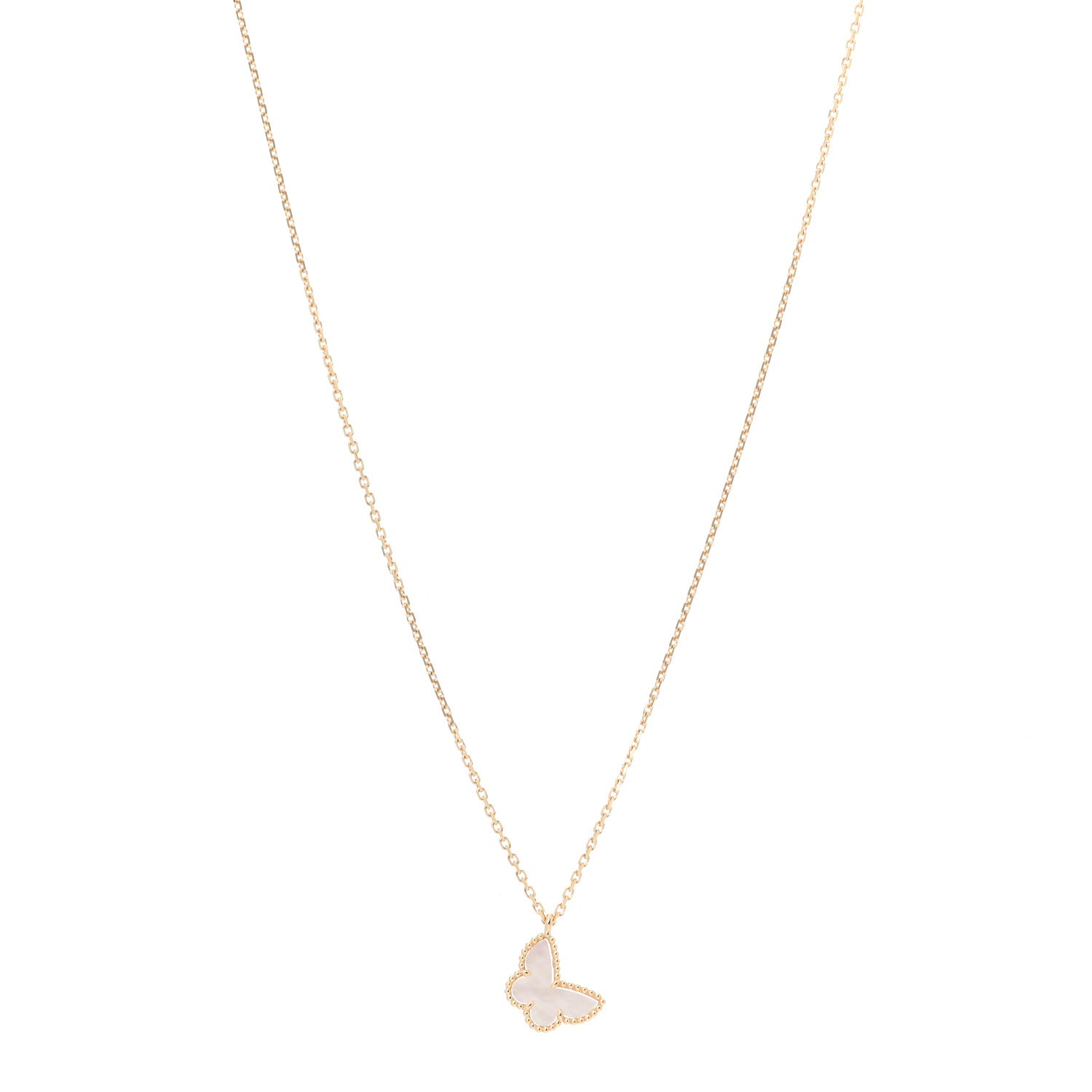 Van Cleef & Arpels 18K Yellow Gold Mother of Pearl Sweet Alhambra Butterfly Pendant Necklace 1 of 7
