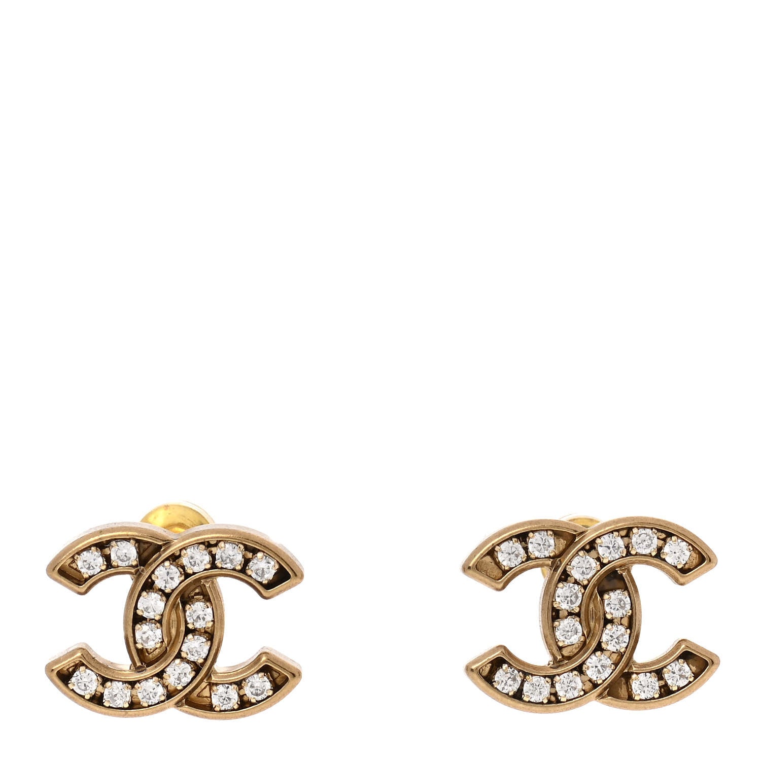 Chanel Crystal CC Earrings Gold 1 of 5