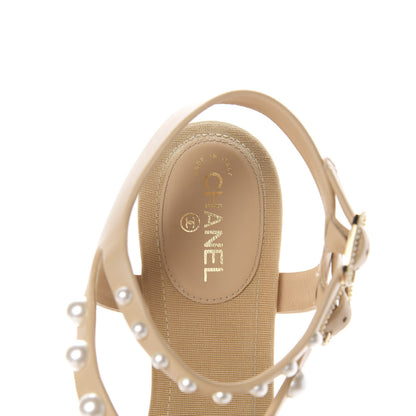 Chanel Lambskin Pearl Thong Sandals 37.5 Beige 7 of 9