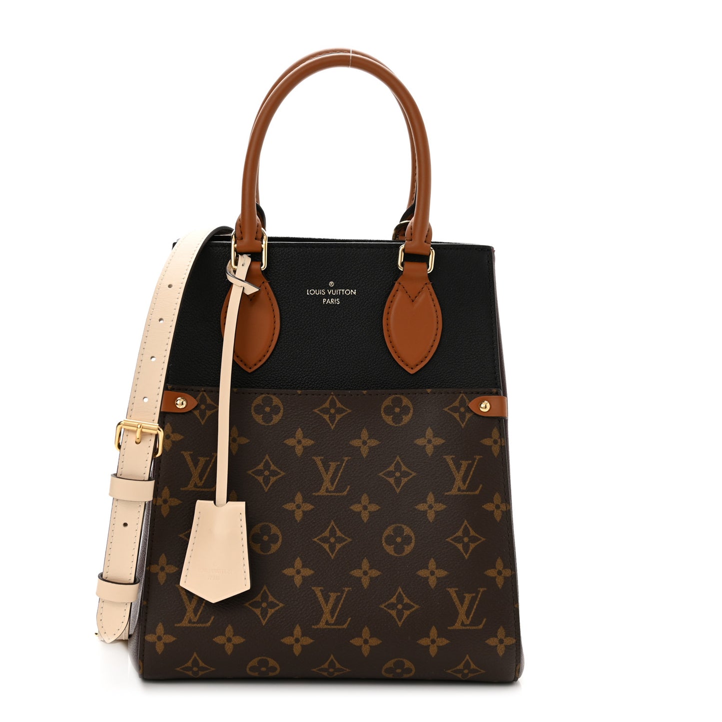 Calfskin Monogram Fold Tote MM Black Wine Cream