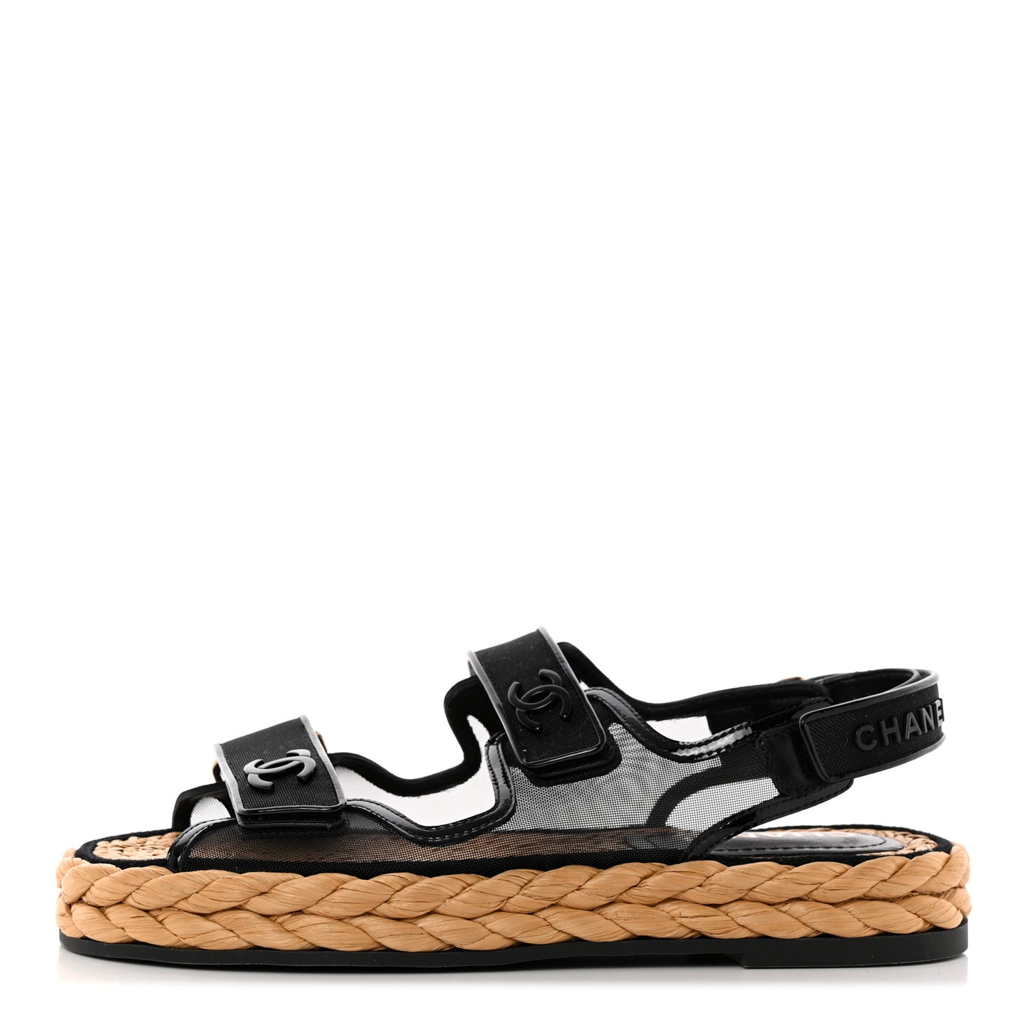 Mesh Patent Calfskin Velcro Dad Sandals 38.5 Black