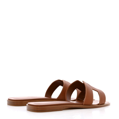 Hermes Box Calfskin Oran Sandals 37 Gold 4 of 9