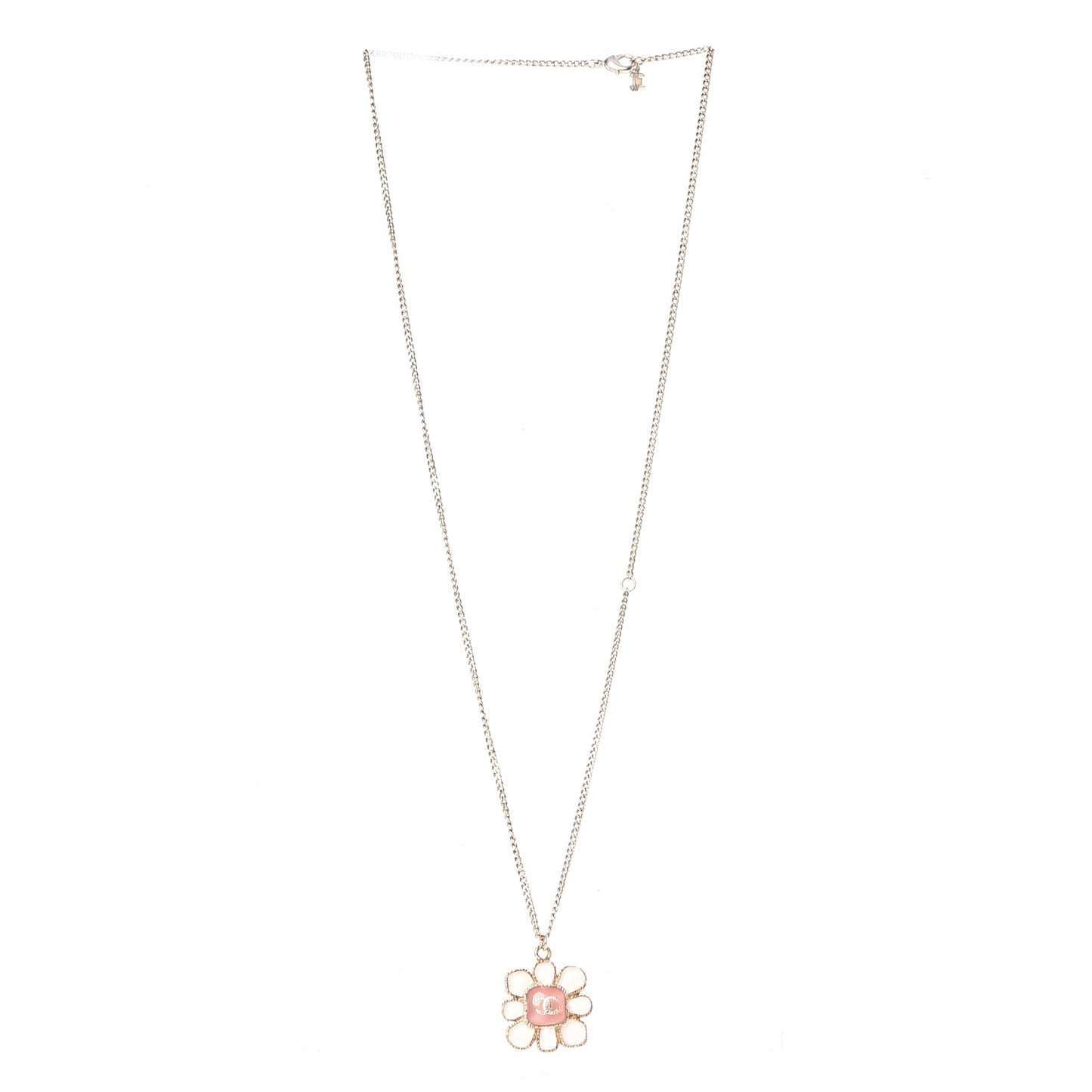 Gripoix Poured Glass CC Korean Blossom Pendant Necklace Pink Gold