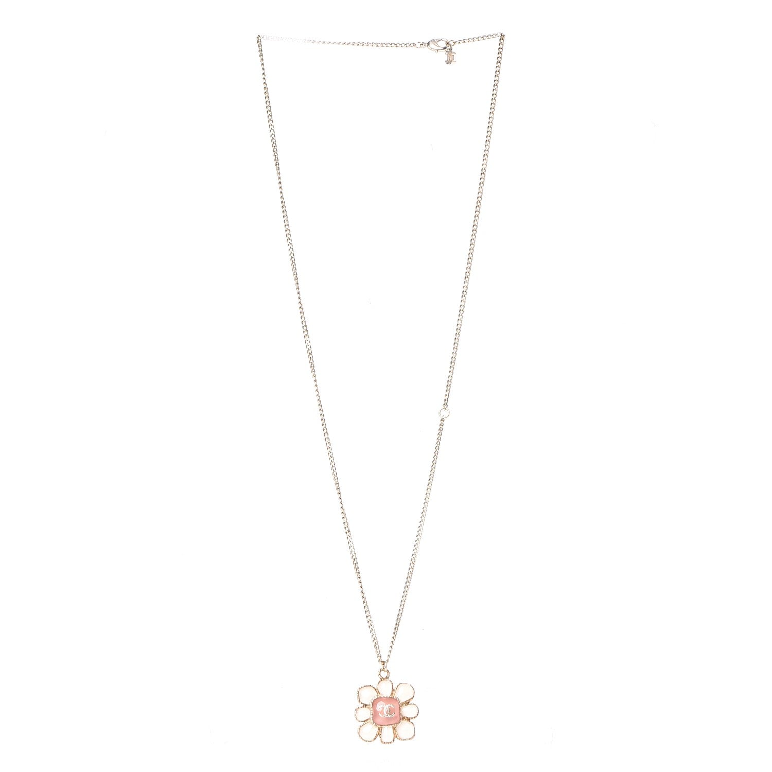 Chanel Gripoix Poured Glass CC Korean Blossom Pendant Necklace Pink Gold 3 of 6
