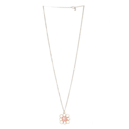 Chanel Gripoix Poured Glass CC Korean Blossom Pendant Necklace Pink Gold 3 of 6