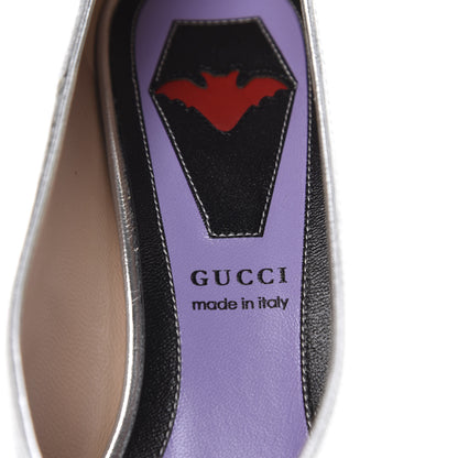 Gucci Metallic Nappa Crystal Square G Mid Heel Pumps 37.5 Silver 7 of 10