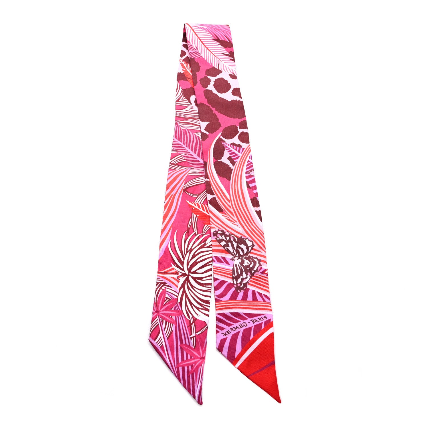 Hermes Silk Jaguar Quetzal Twilly Fuchsia Rose Bordeaux 2 of 4
