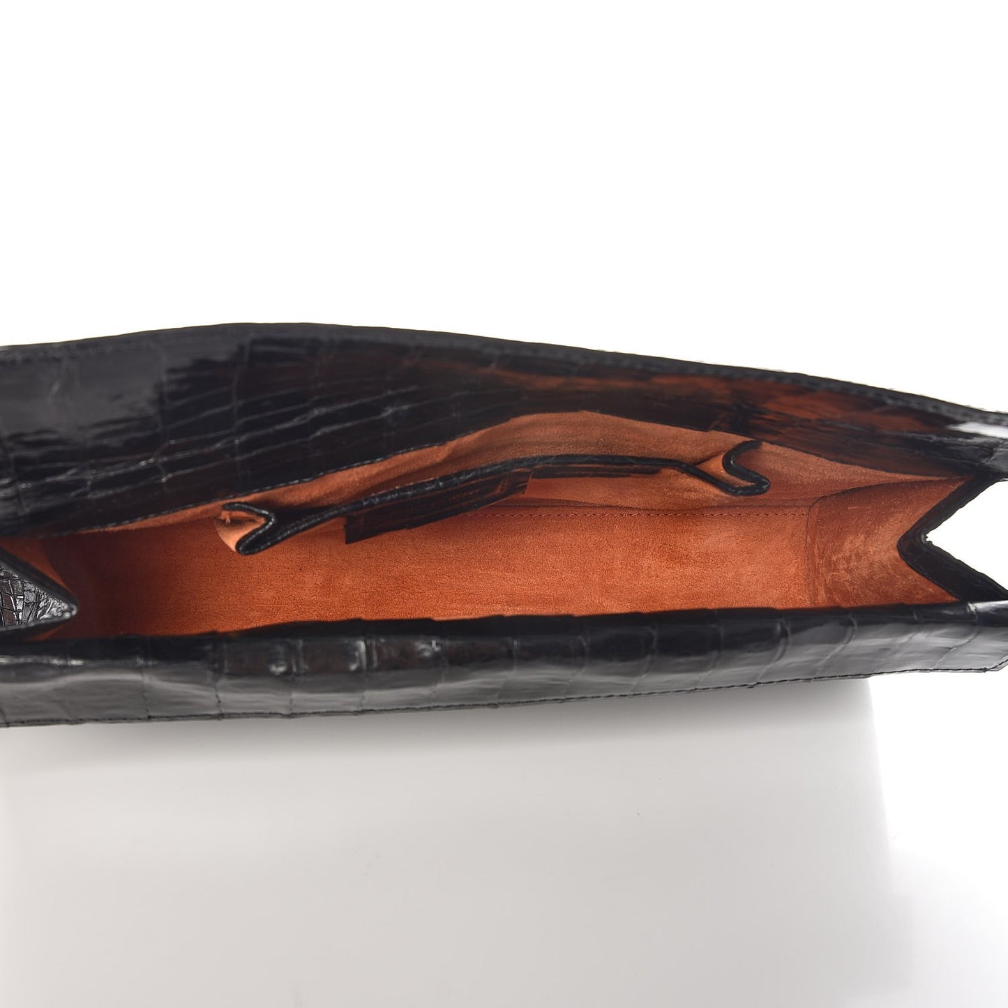 Glossy Crocodile Foldover Clutch Black