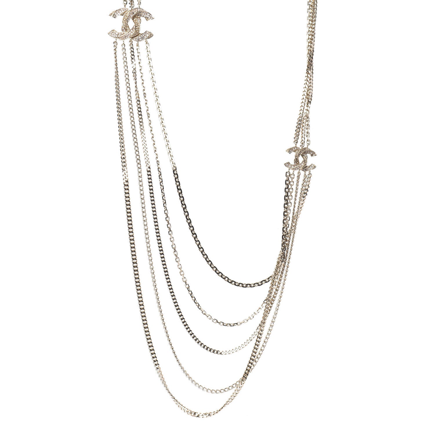 Chanel Crystal CC Multi Strand Chain Necklace Gold 1 of 6