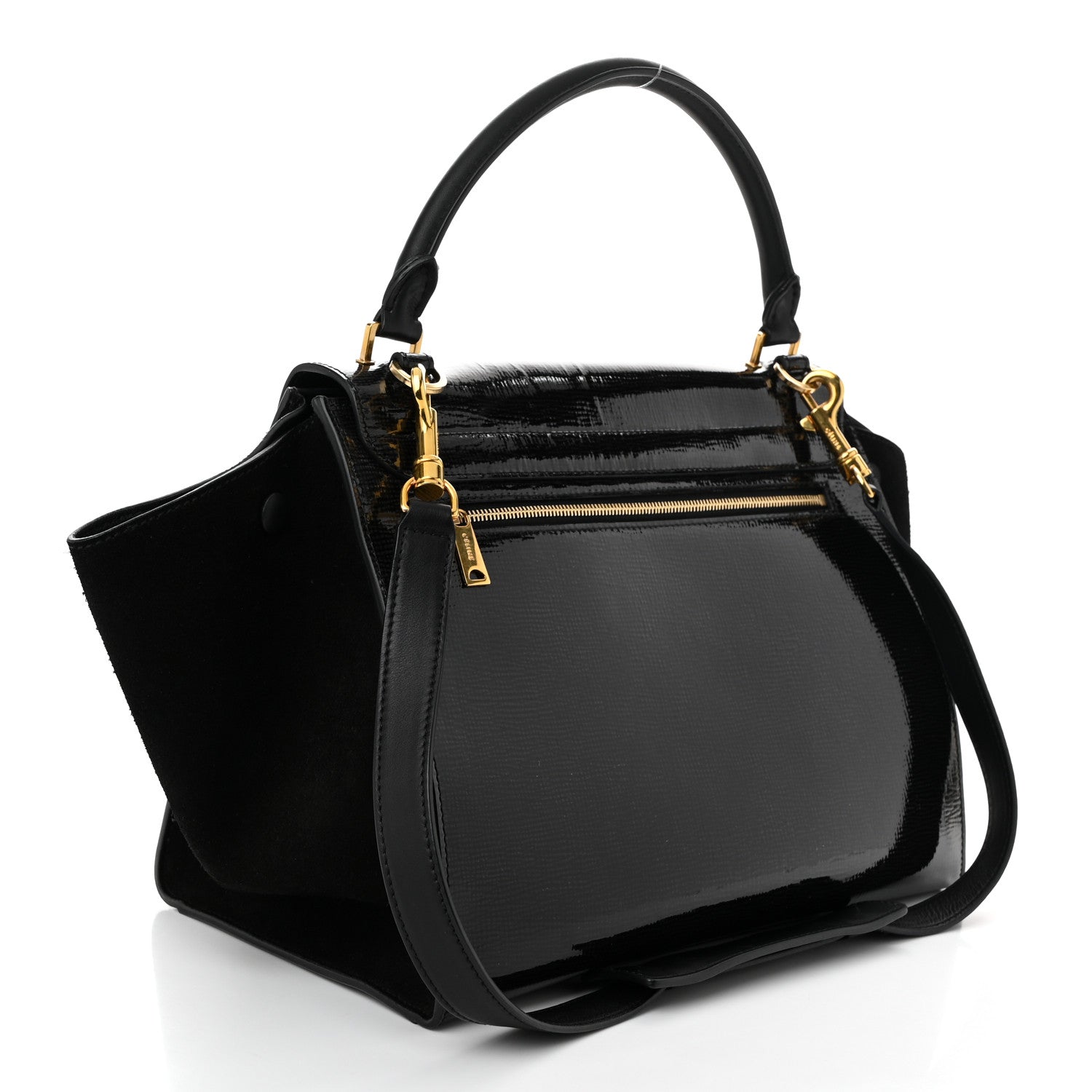 Celine Patent Suede Medium Trapeze Black 3 of 9