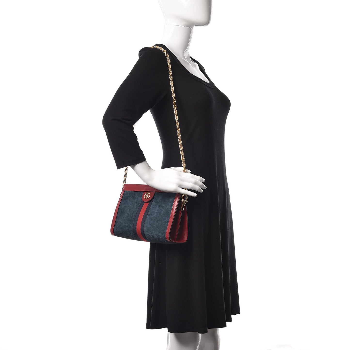 Suede Calfskin Web Small Ophidia Chain Shoulder Bag New Blue Romantic Cherry