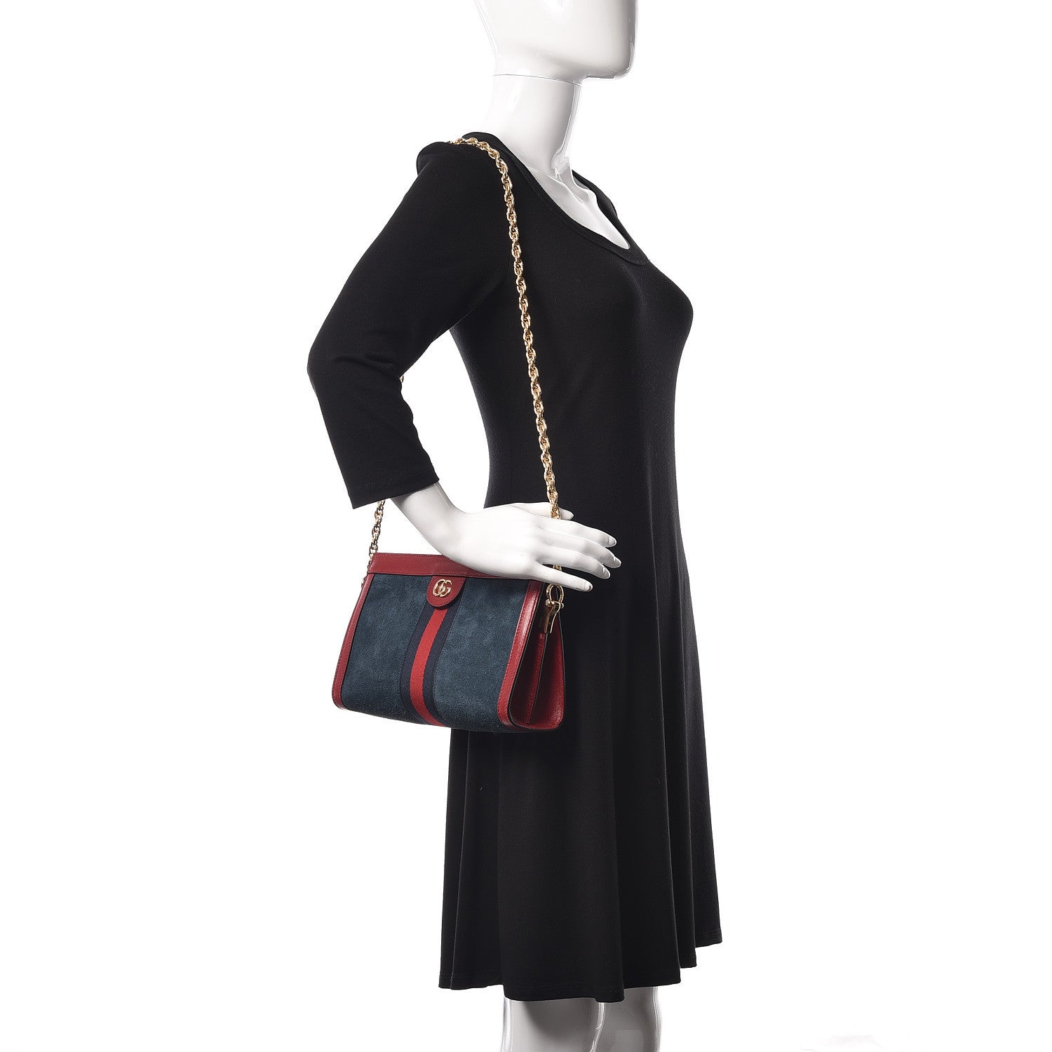 Gucci Suede Calfskin Web Small Ophidia Chain Shoulder Bag New Blue Romantic Cherry 2 of 10