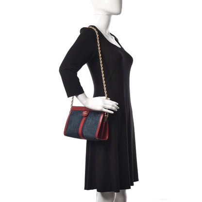 Gucci Suede Calfskin Web Small Ophidia Chain Shoulder Bag New Blue Romantic Cherry 2 of 10