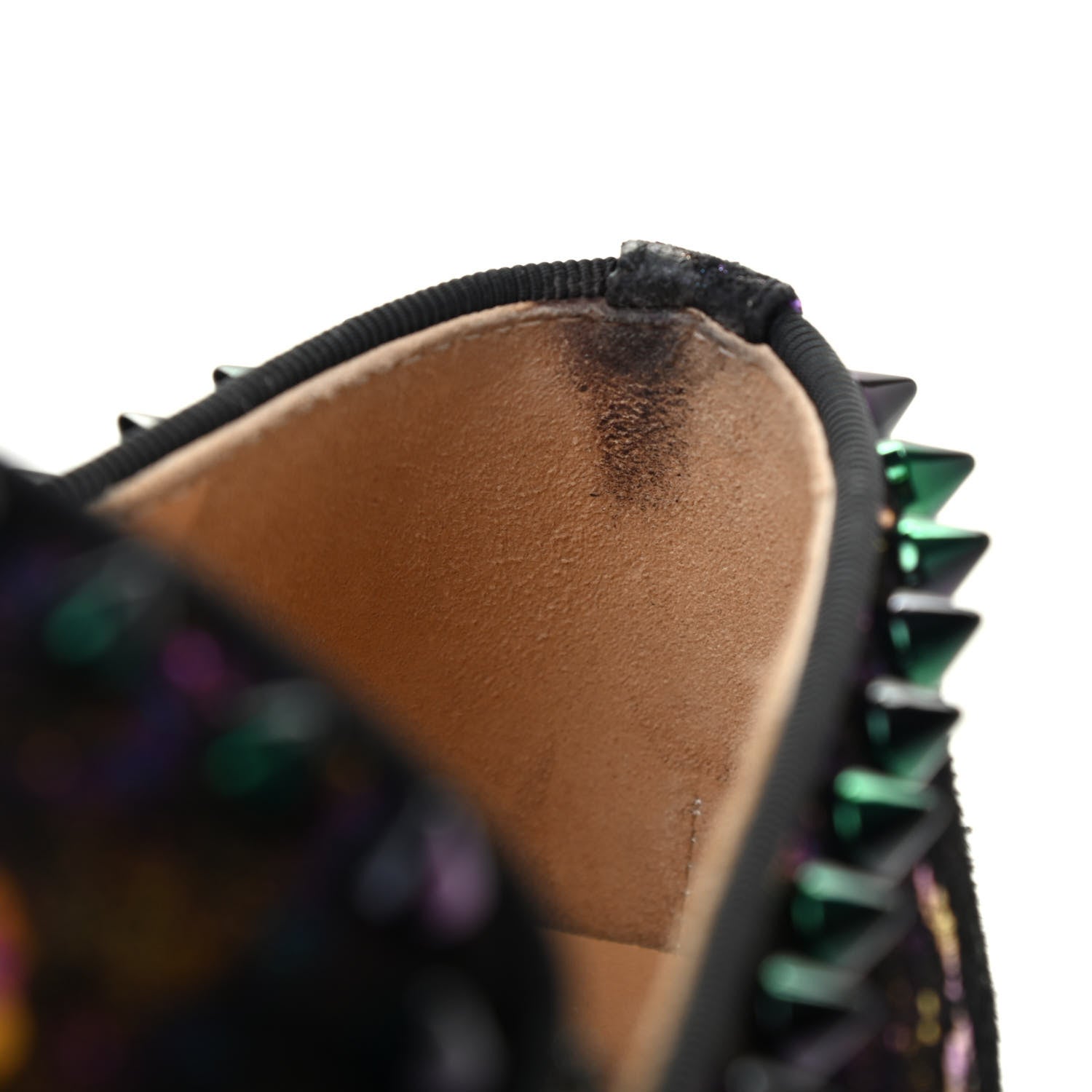 Christian Louboutin Metallic Veau Velours Pik Boat Studded Womens Slip On Sneakers 36 Black Multicolor 8 of 10