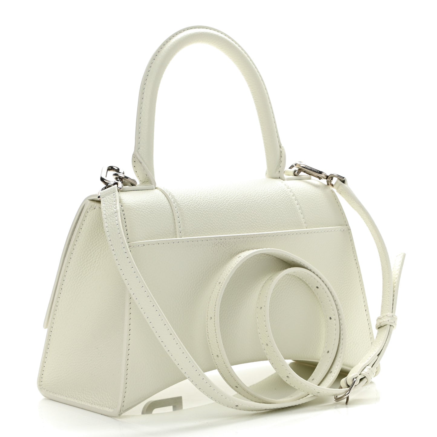 Grained Calfskin Small Hourglass Top Handle Bag White