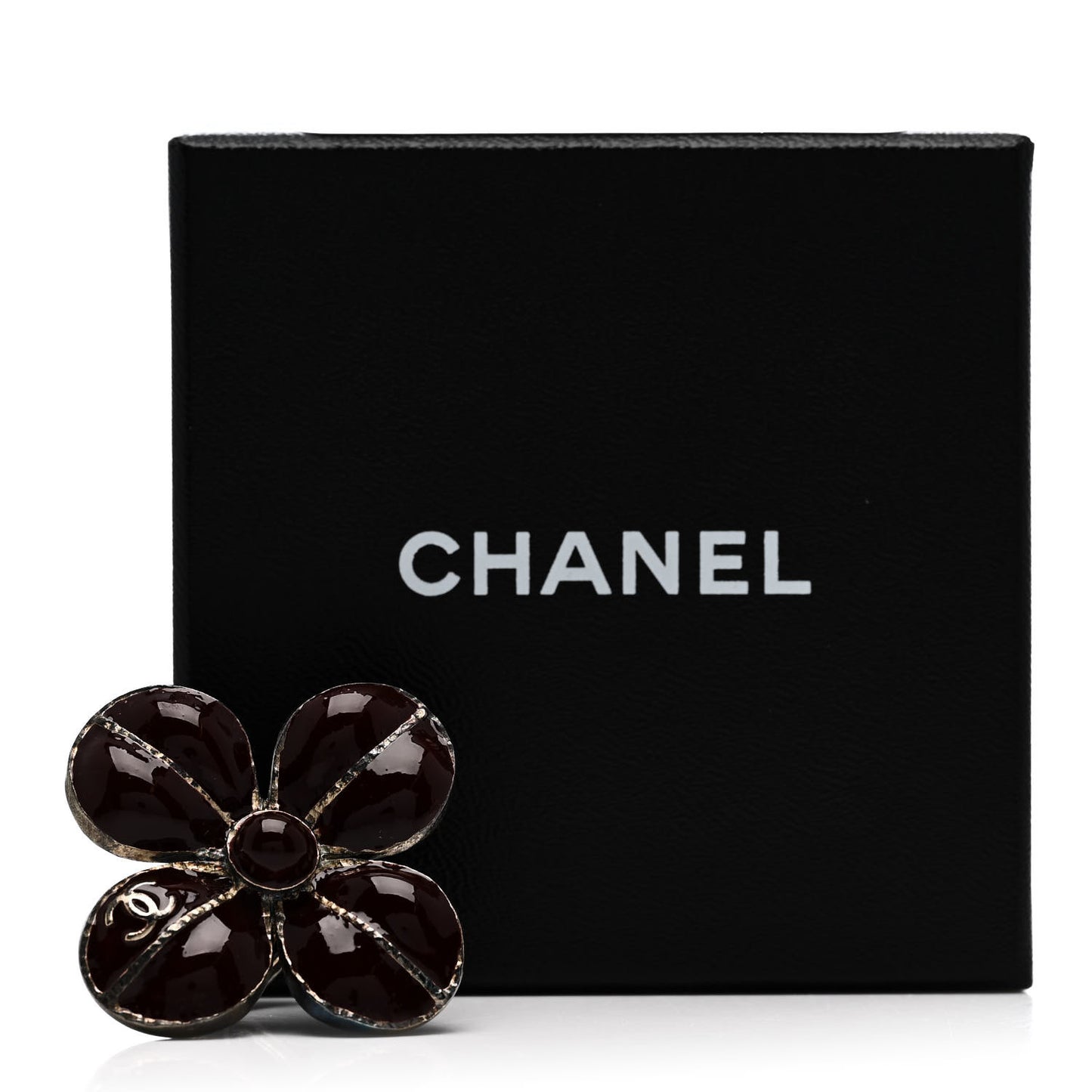 Enamel CC Flower Ring 52 6 Burgundy Silver