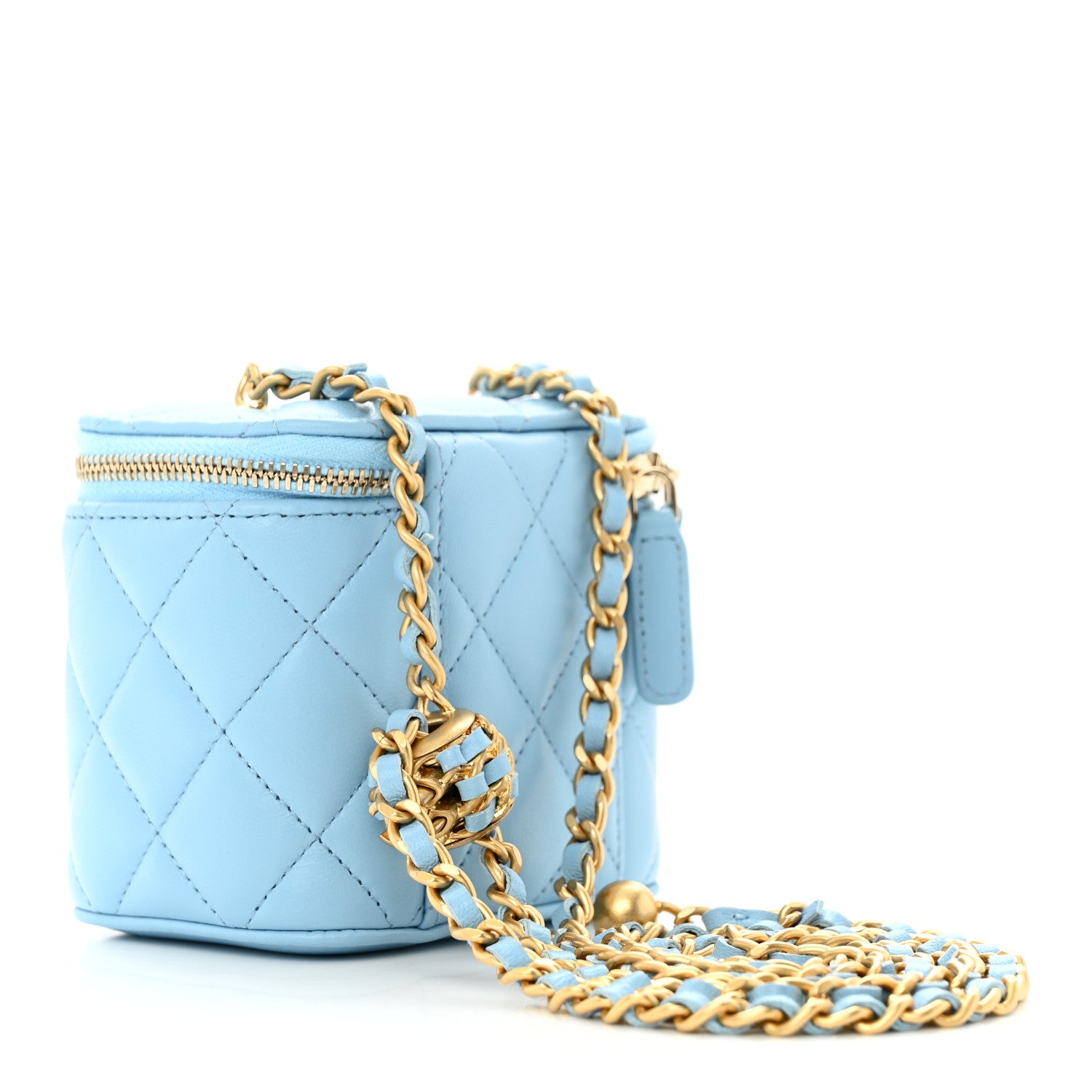 Chanel Lambskin Quilted Pearl Crush Mini Vanity Case With Chain Light Blue 4 of 12