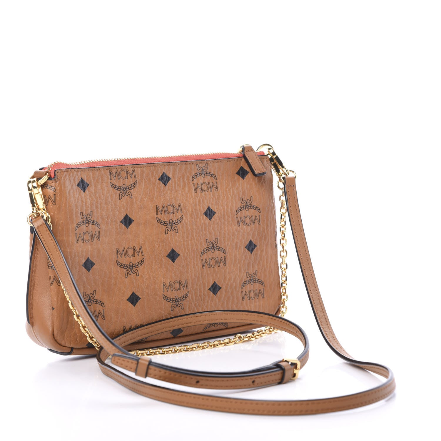 MCM Visetos Medium Millie Chain Crossbody Bag Cognac 2 of 9