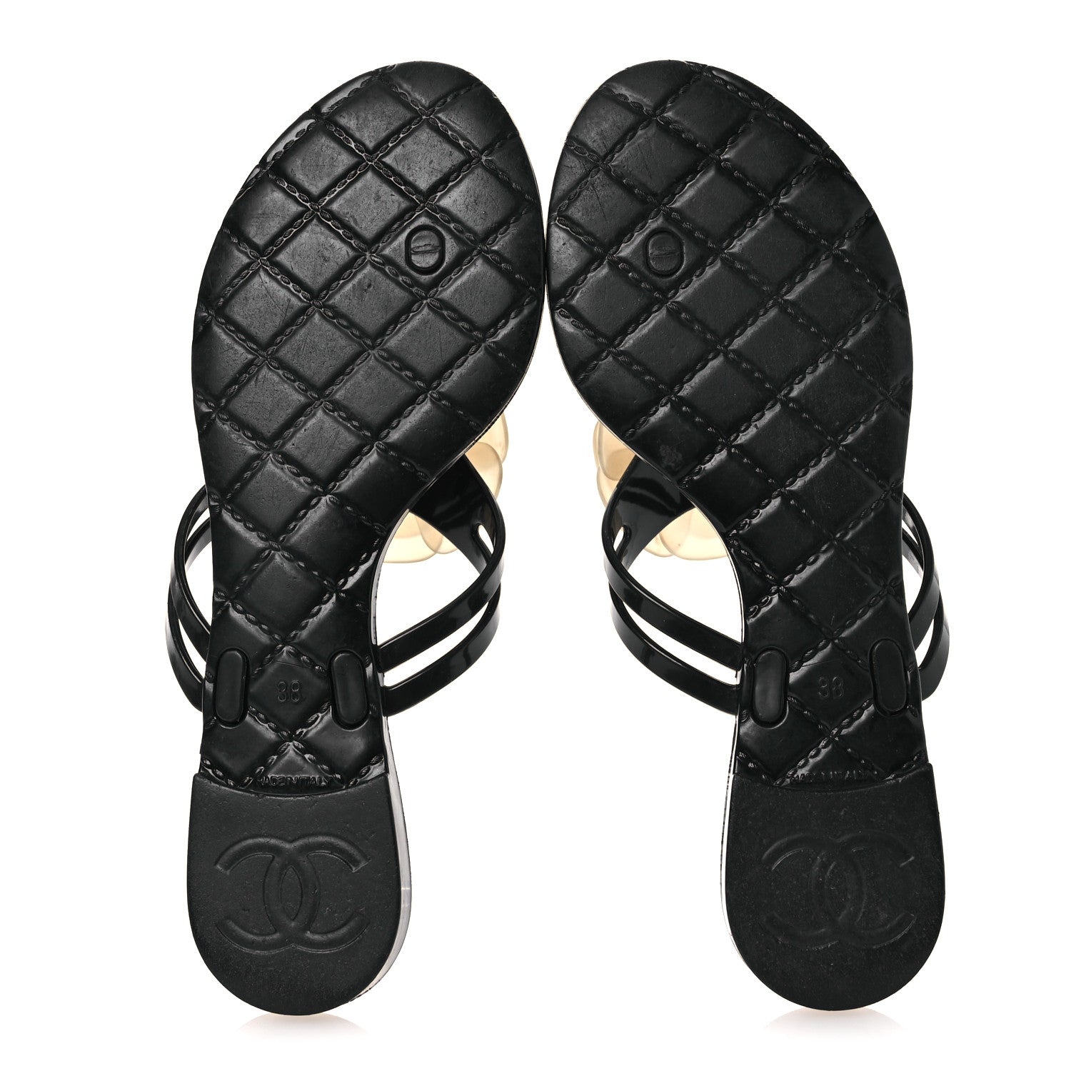Chanel Jelly Camellia Thong Sandals 38 Black Ivory 7 of 12