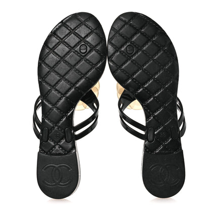 Chanel Jelly Camellia Thong Sandals 38 Black Ivory 7 of 12