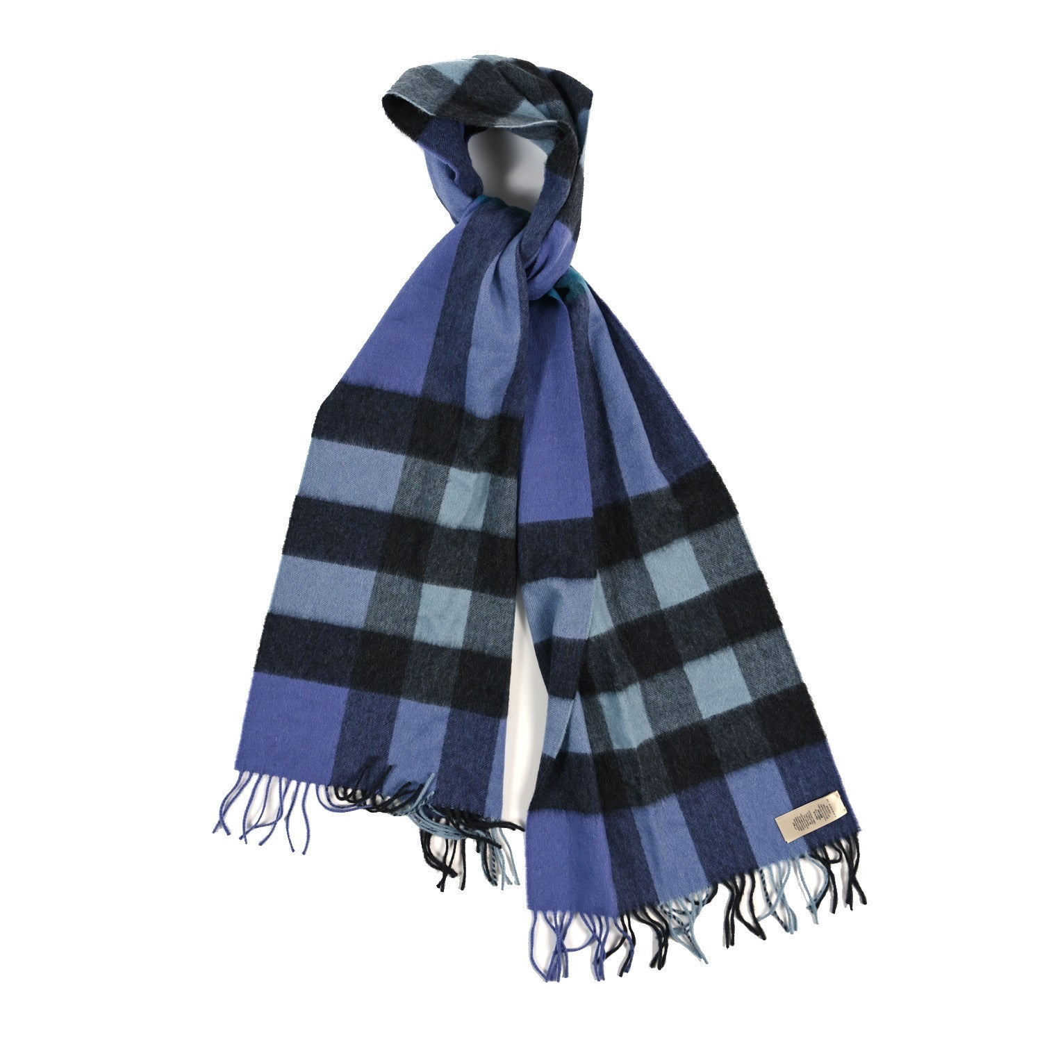 Burberry Cashmere Half Mega Check Fringe Scarf Iris Blue 1 of 4
